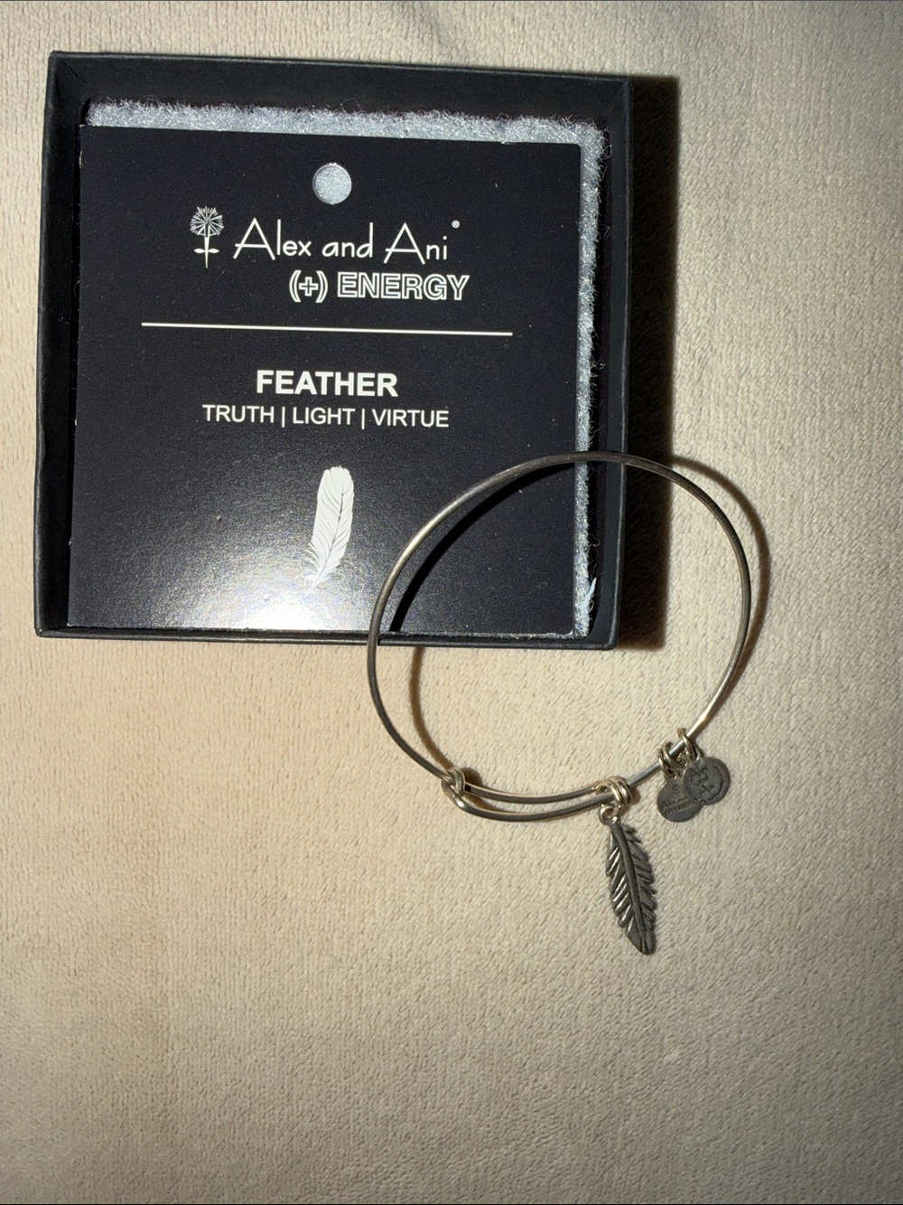 Alex and Ani Silver Feather Charm Bangle